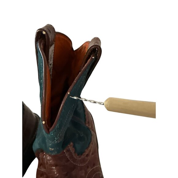 Ariat Fatbaby Ostrich Print Western Boots 9.5 B Brown & Teal Leather - Picture 12 of 13